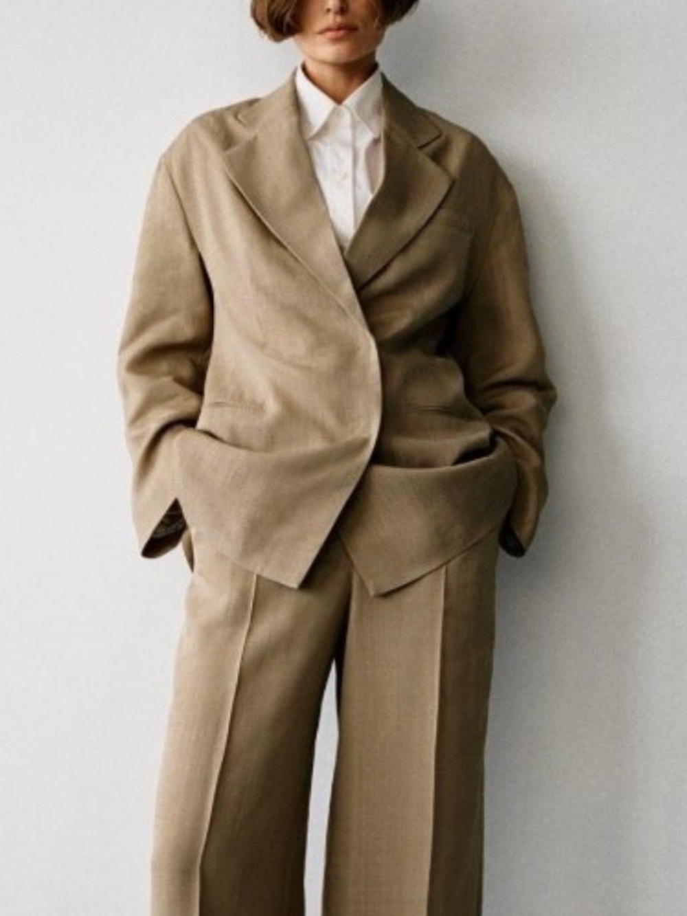 ZARA dark khaki beige viscose oversized basic classic women's blazer jacket